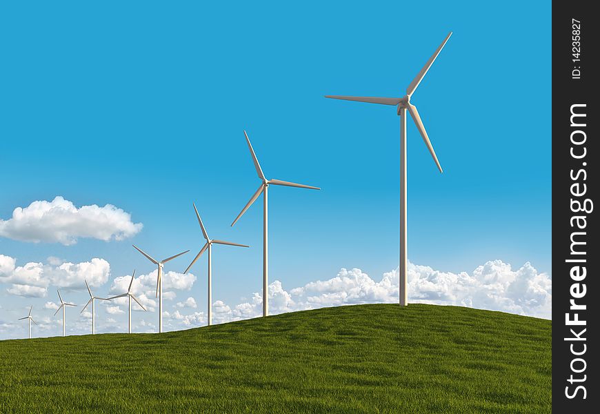 Electrical Windmills In A Meadow