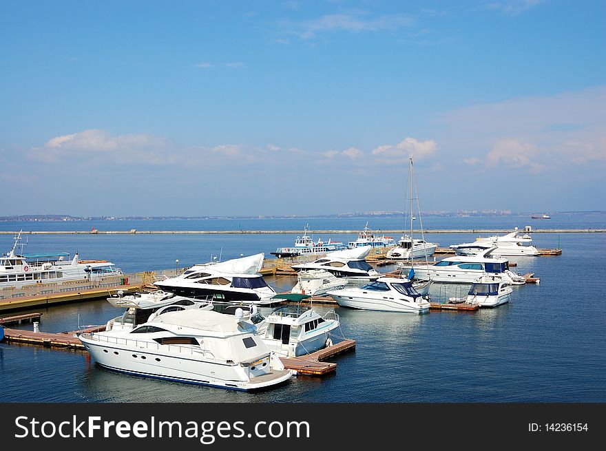 Boat yachts on the quay in the port of Odessa. (Ukraine). Boat yachts on the quay in the port of Odessa. (Ukraine)