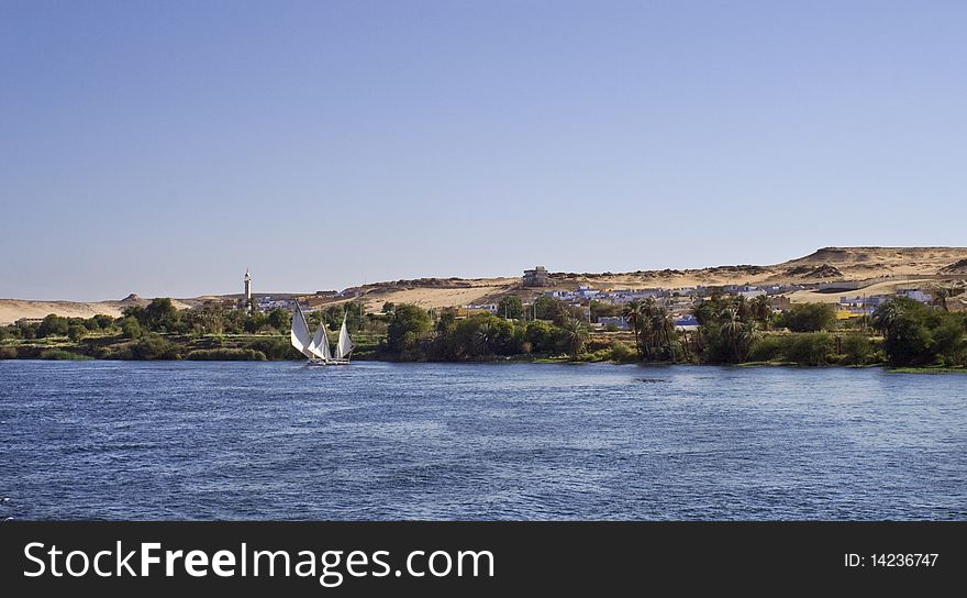 Fellucas on the Nile River. Fellucas on the Nile River