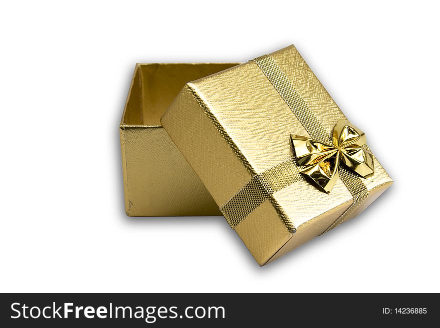 Golden gift box isolated on white