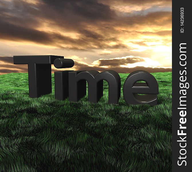 An 3d time text in front of an digital landscape. An 3d time text in front of an digital landscape