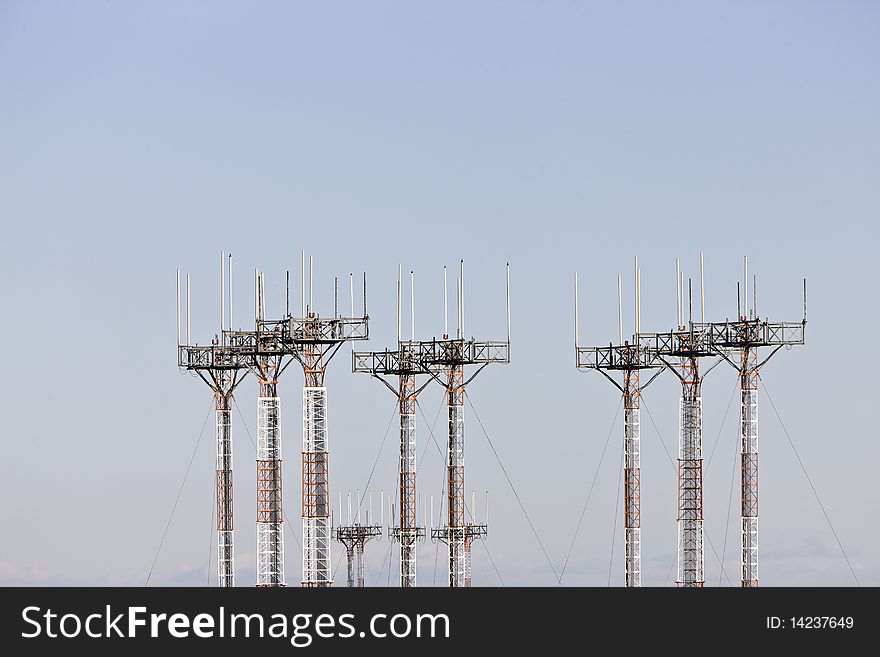 Airport landing and communications  system antennas  neat the runway. Airport landing and communications  system antennas  neat the runway