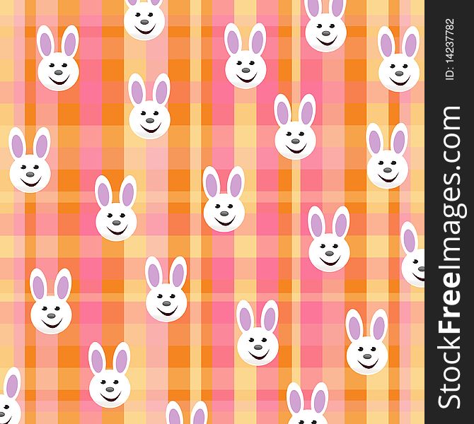 Cute bunny faces pattern over checkered background. Cute bunny faces pattern over checkered background