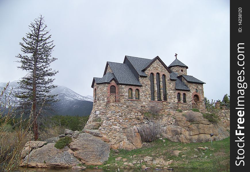 This historic chapel was built high on the rocks surrounded by a reflecting pool and used for religious retreats and by visitors to Colorado.