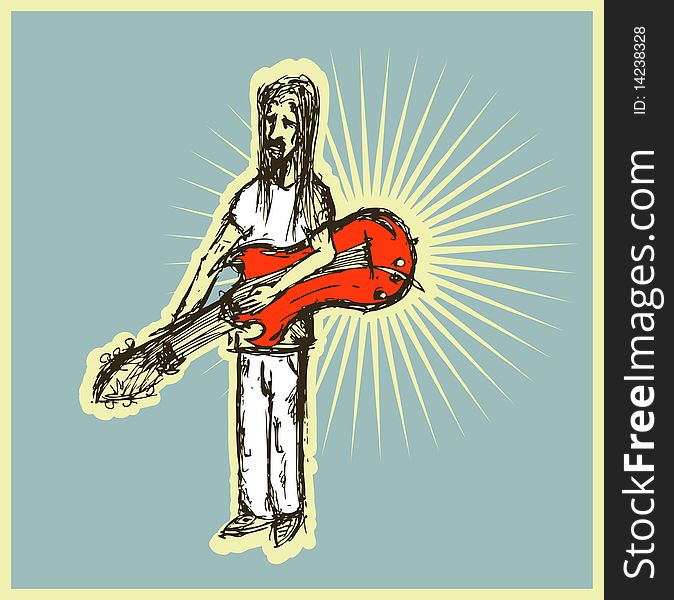Rock man with  guitar illustration