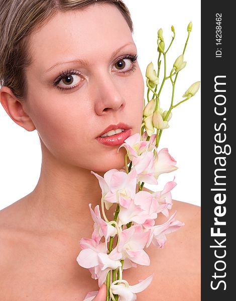 Pretty Young Woman Portrait With Orchid