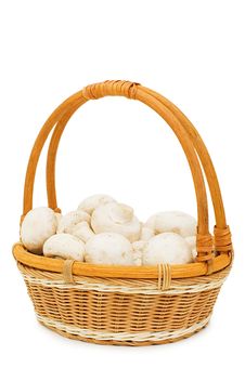 Wattled Basket With Field Mushrooms Isolated Stock Photo Wattled Basket With Field Mushrooms Isolated Stock Photo