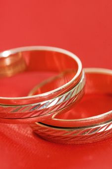 Two Gold Wedding Rings On The Red Royalty Free Stock Photo Two Gold Wedding Rings On The Red Royalty Free Stock Photo