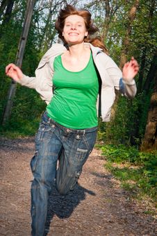 Young Pregnant Woman Is Running Stock Image Young Pregnant Woman Is Running Stock Image