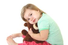 Cute Baby Girl With Her Teddy Bear Royalty Free Stock Images