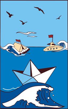 Paper Toy-ship At Sea Royalty Free Stock Photos Paper Toy-ship At Sea Royalty Free Stock Photos