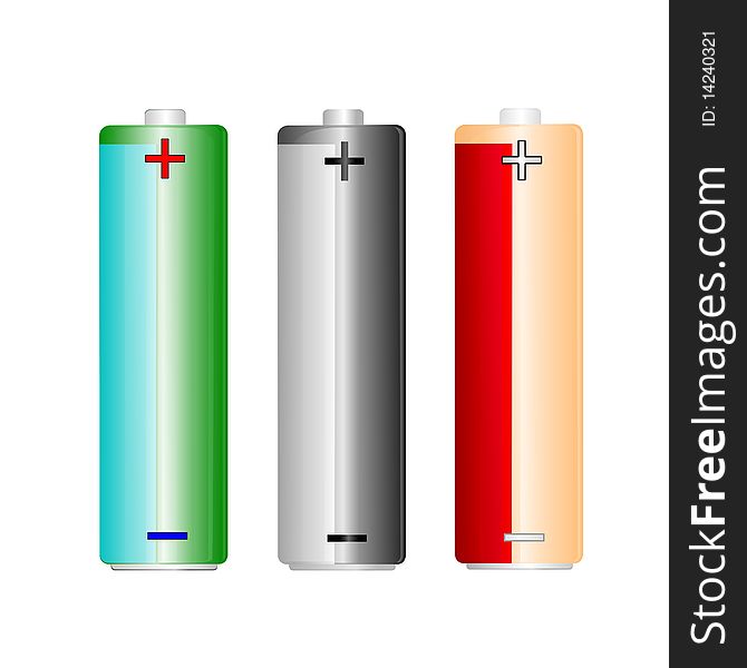 3 AA battery isolated, illustration. 3 AA battery isolated, illustration