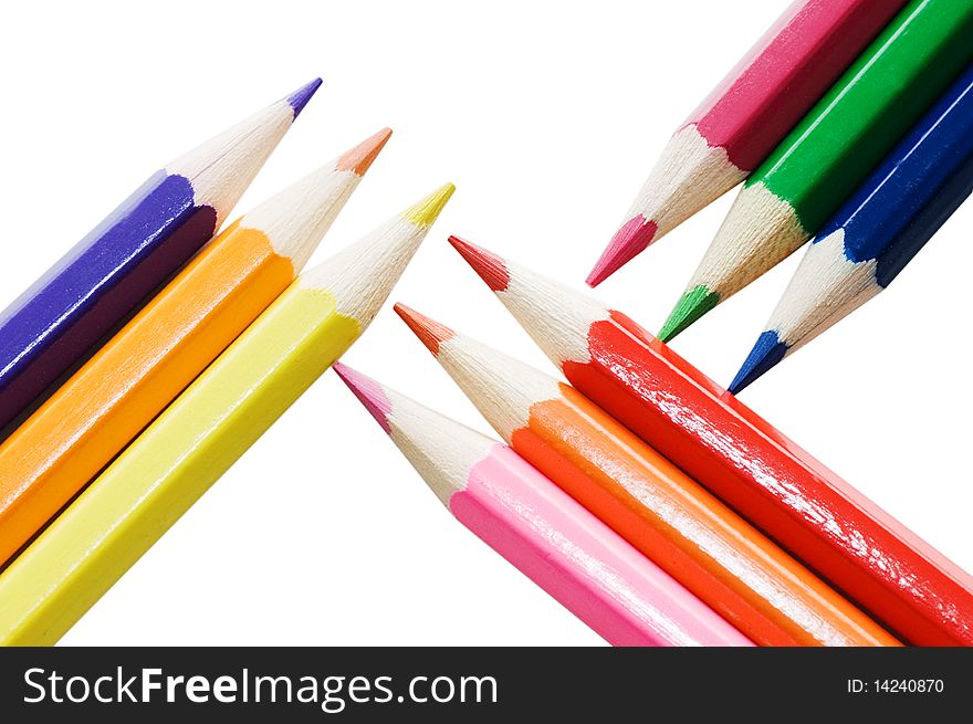 Colour pencils isolated on white background