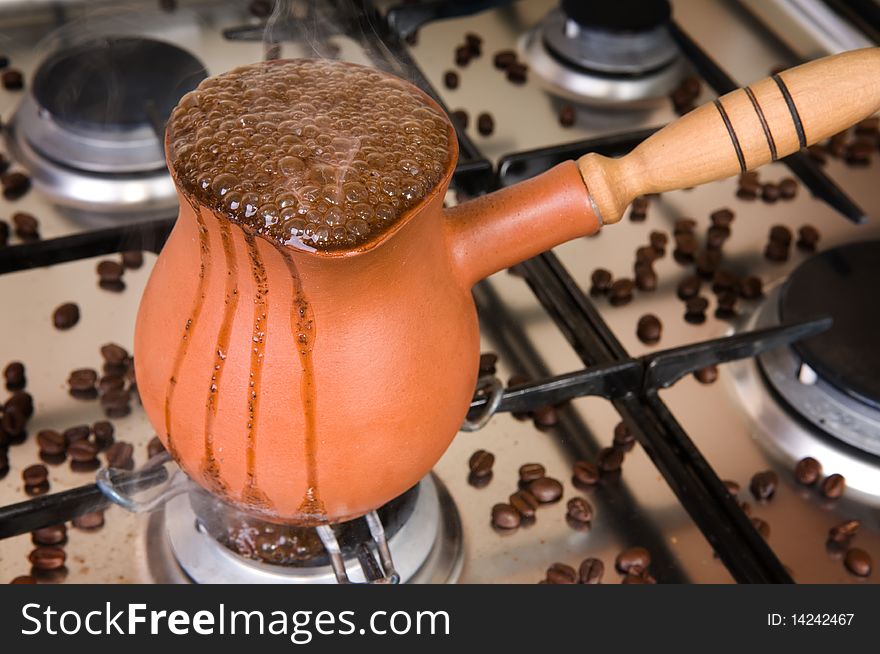 Boiling coffee on a gas cooker