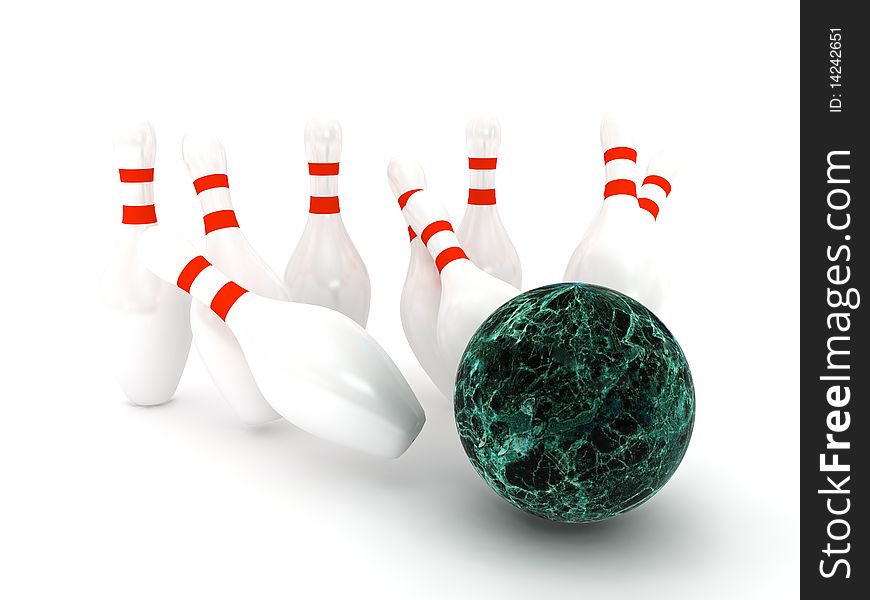 Bowling Pins on white background. 3d render