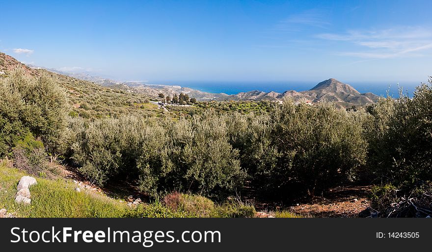 Panoramic landscape in Crete towards Ierapetra town, Greece. Panoramic landscape in Crete towards Ierapetra town, Greece