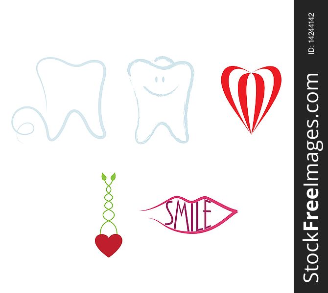 Health care icons. Teeth and hearts