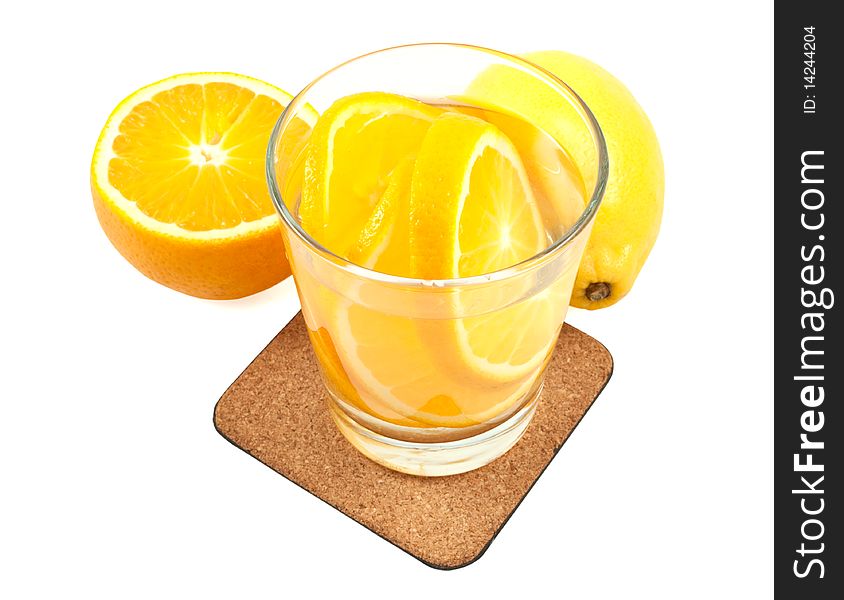 Orange and lemon drink isolated on white. Orange and lemon drink isolated on white