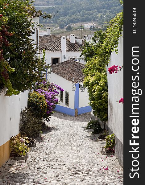 Typical street view of the ancient Ã³bidos village located on Portugal. Typical street view of the ancient Ã³bidos village located on Portugal.