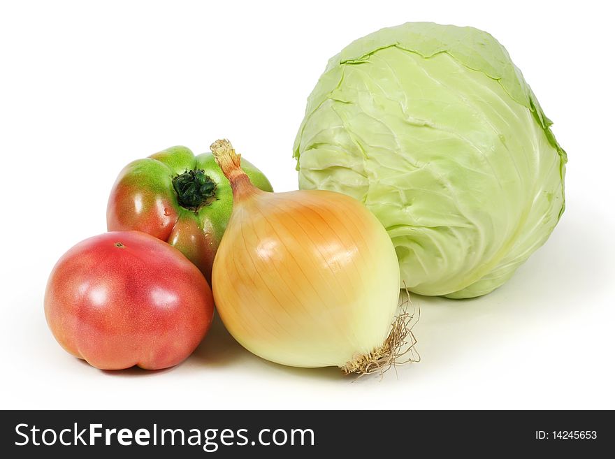 Lots of different vegetables on white  background