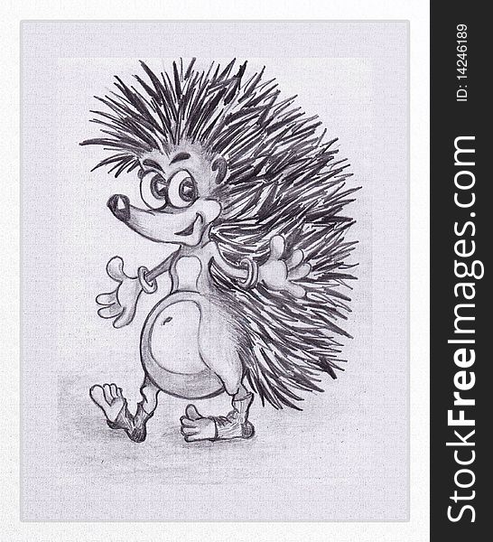 Funny hedgehog is in tattered socks