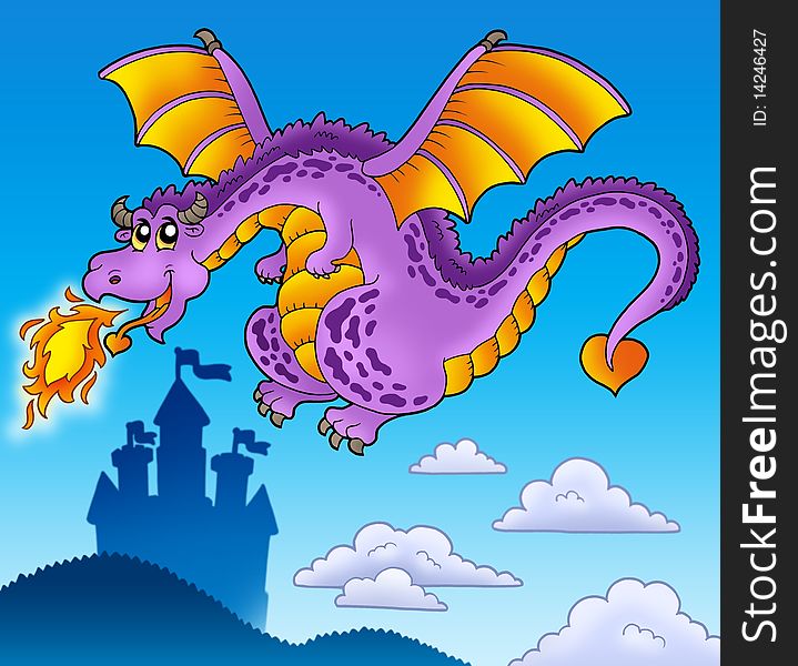 Huge Flying Dragon Near Castle