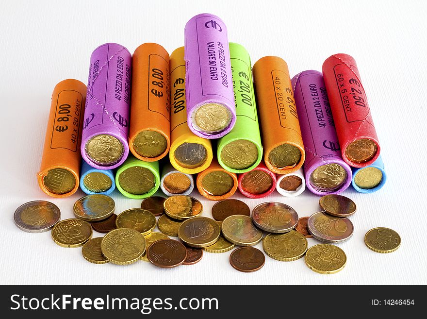 Euro coins in colored packages