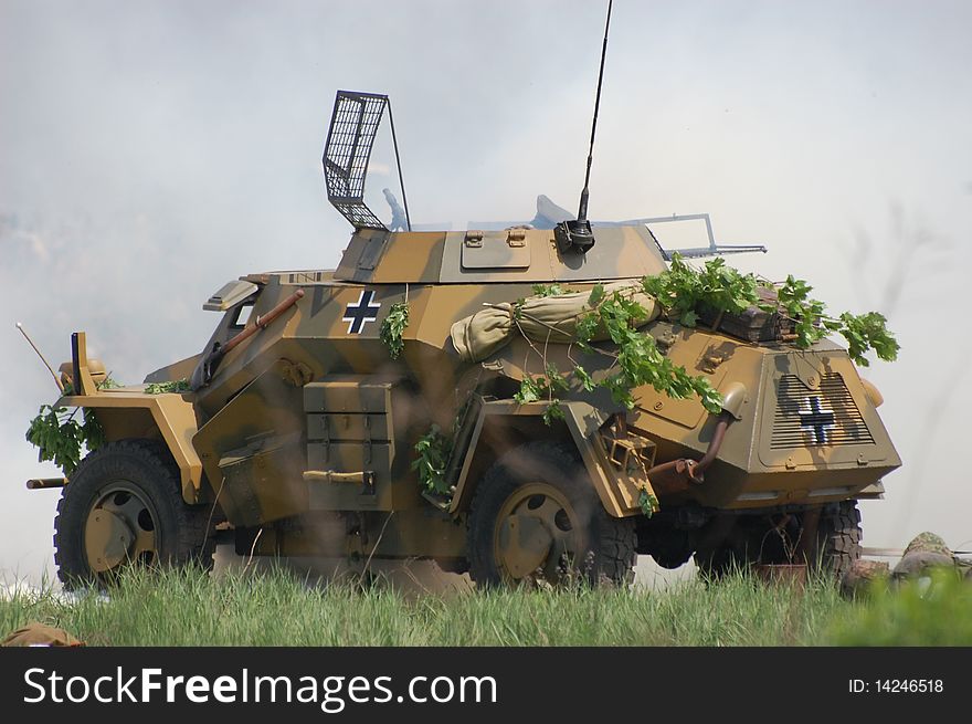 Replica of German armored truck during historical reenactment of 1945 WWII, May 10, 2010 in Kiev, Ukraine