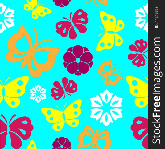 Colorful seamless butterflies and flowers background, can be repeated. Colorful seamless butterflies and flowers background, can be repeated