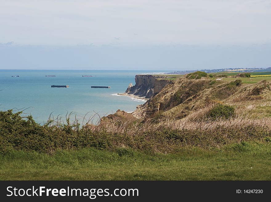 Cliffs along the coastline of one of the D-Day beaches of Normandy, France. Cliffs along the coastline of one of the D-Day beaches of Normandy, France