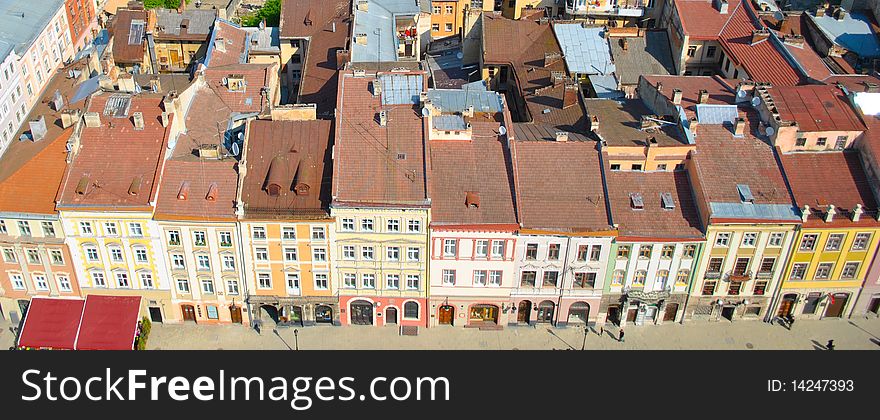 Old houses. Square in Lvov, Ukraine. Panorama. Old houses. Square in Lvov, Ukraine. Panorama