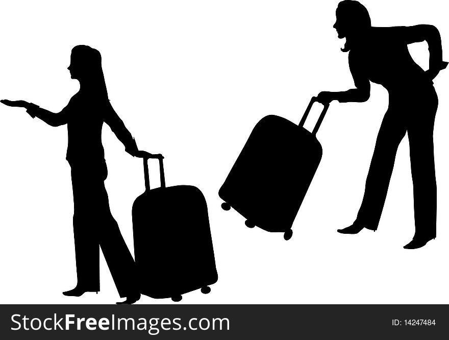 Silhouette of woman with suitcase