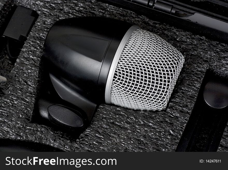 Microphone in black bag, macro