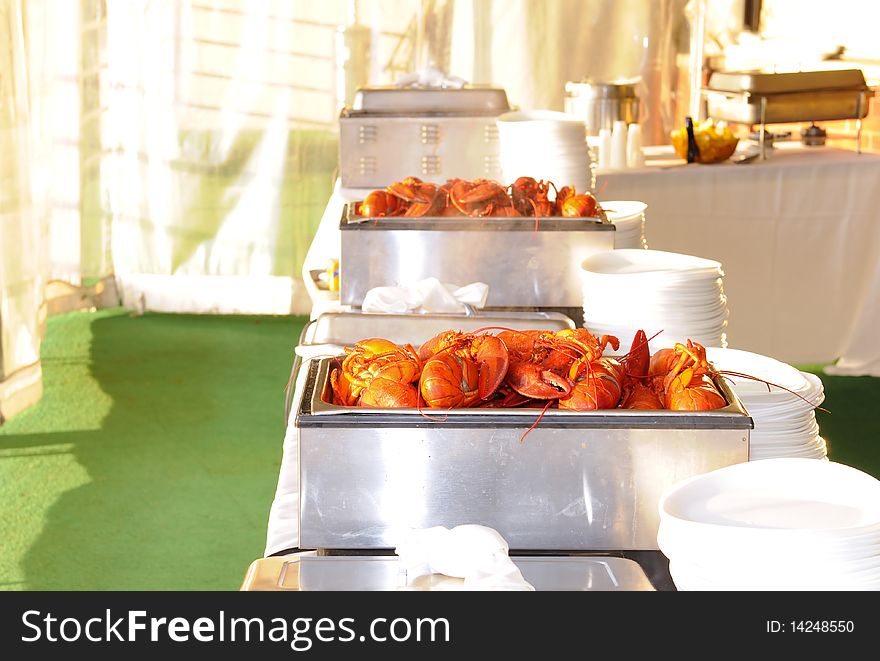 Mountains of lobsters at a charity event. Mountains of lobsters at a charity event
