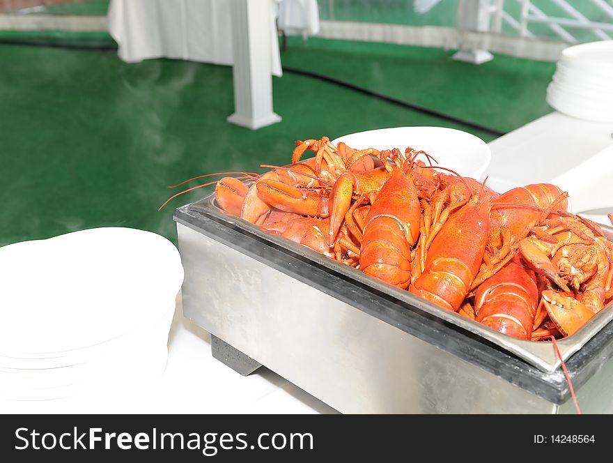 Lobsters ready to be served at a charity event. Lobsters ready to be served at a charity event