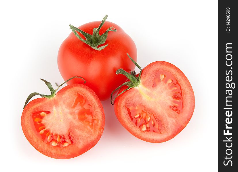 Fresh tomatoes on the white background