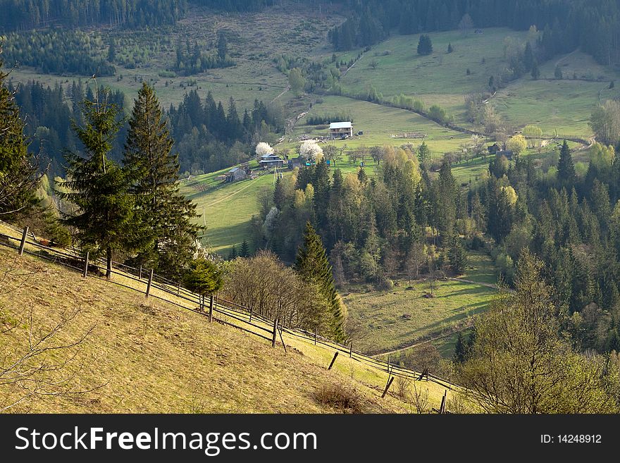 Countryside in the Carpathians. Spring