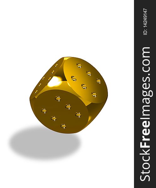 Golden dice with six dots every side. Golden dice with six dots every side