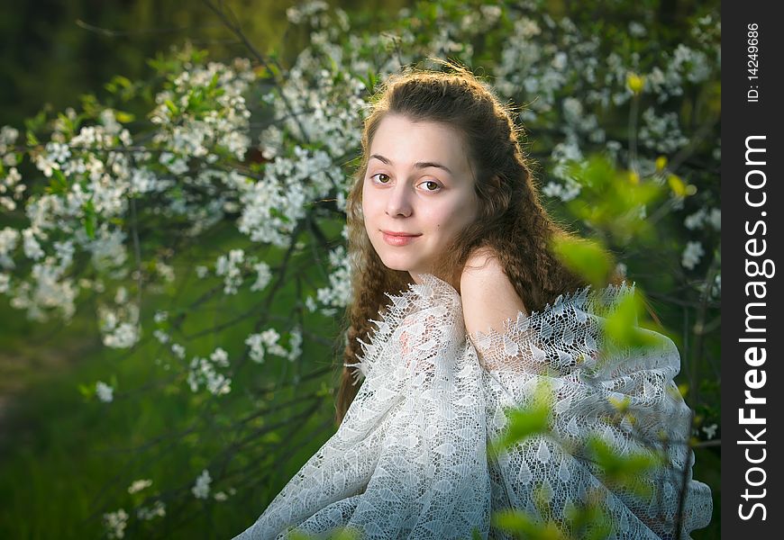 Portrait of beauty young girl with blossom. Portrait of beauty young girl with blossom