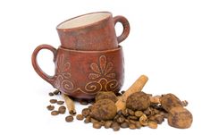 Two Cups For Coffee And Coffee Beans Stock Images Two Cups For Coffee And Coffee Beans Stock Images