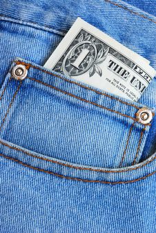 Money In The Pocket Of A Blue Jeans Royalty Free Stock Image