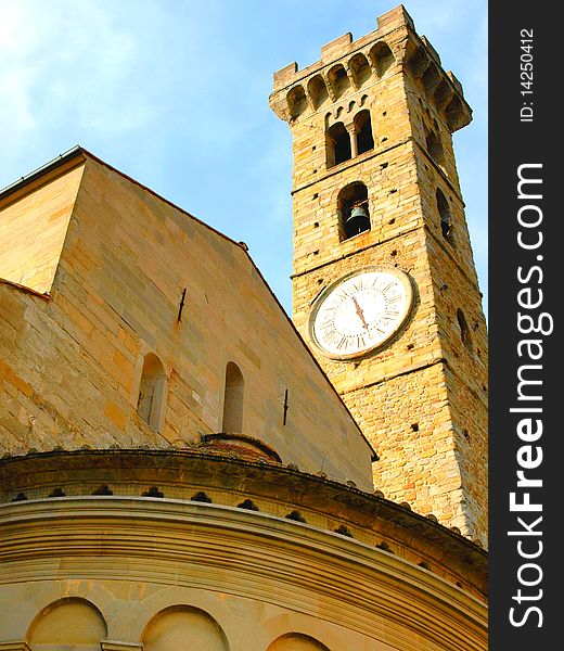 A belltower clock in Fiesole square - Tuscany,Italy