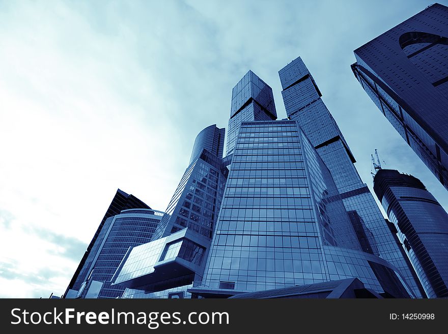 Financial district. Skyscrapers in blue color