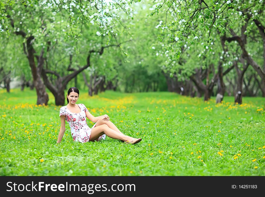 Woman Relaxing In Forest.