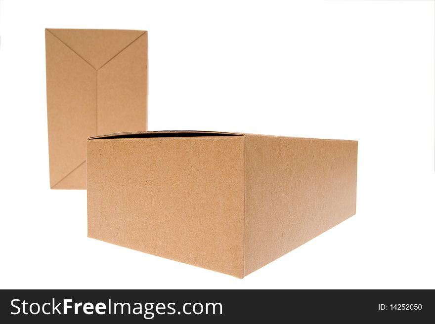 Two Brown cardboard box, Isolated on white.