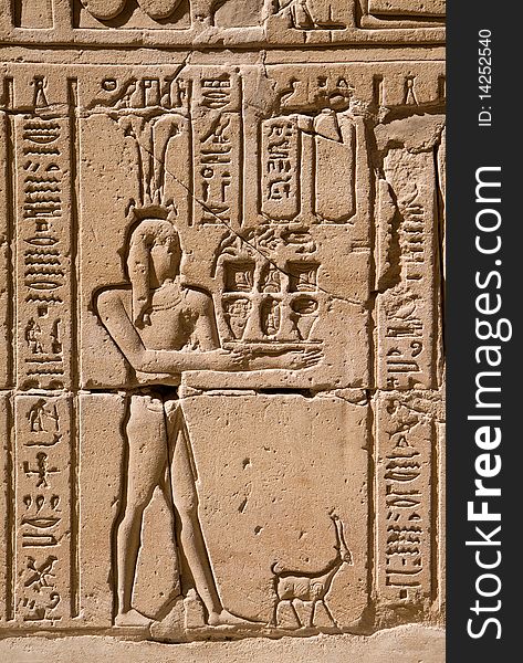 Closeup on ancient hieroglyphs in egyptian temple. Closeup on ancient hieroglyphs in egyptian temple