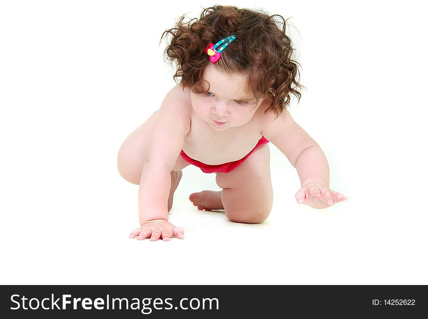 Cute toddler girl over white