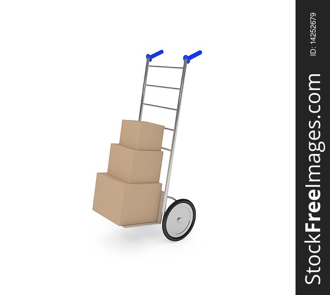 Hand Truck With Box Isolated On White