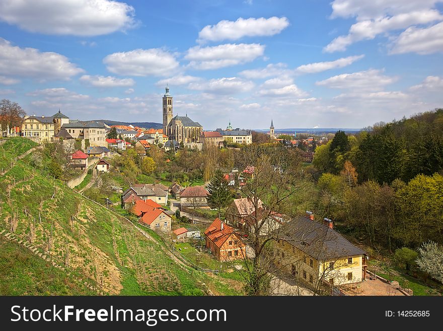 View of suburb setlement near the hill with church. View of suburb setlement near the hill with church