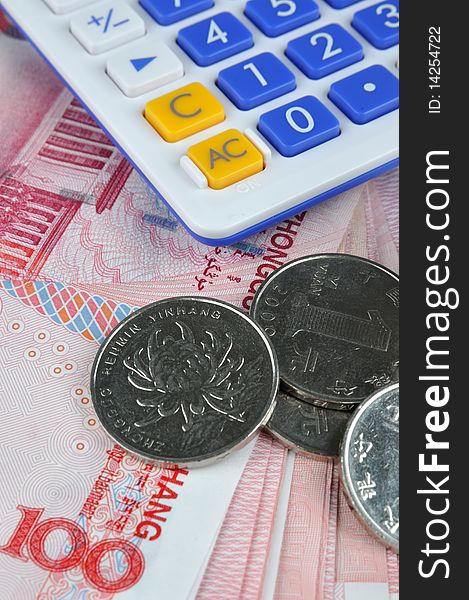 Money Note And Coins With Calculator
